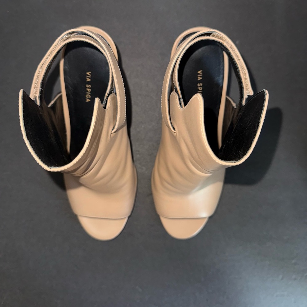Via Spiga Ida Open Peep Toe Desert Tan Stirrup Slingback Ankle Bootie Heels 9 39 - Picture 10 of 12
